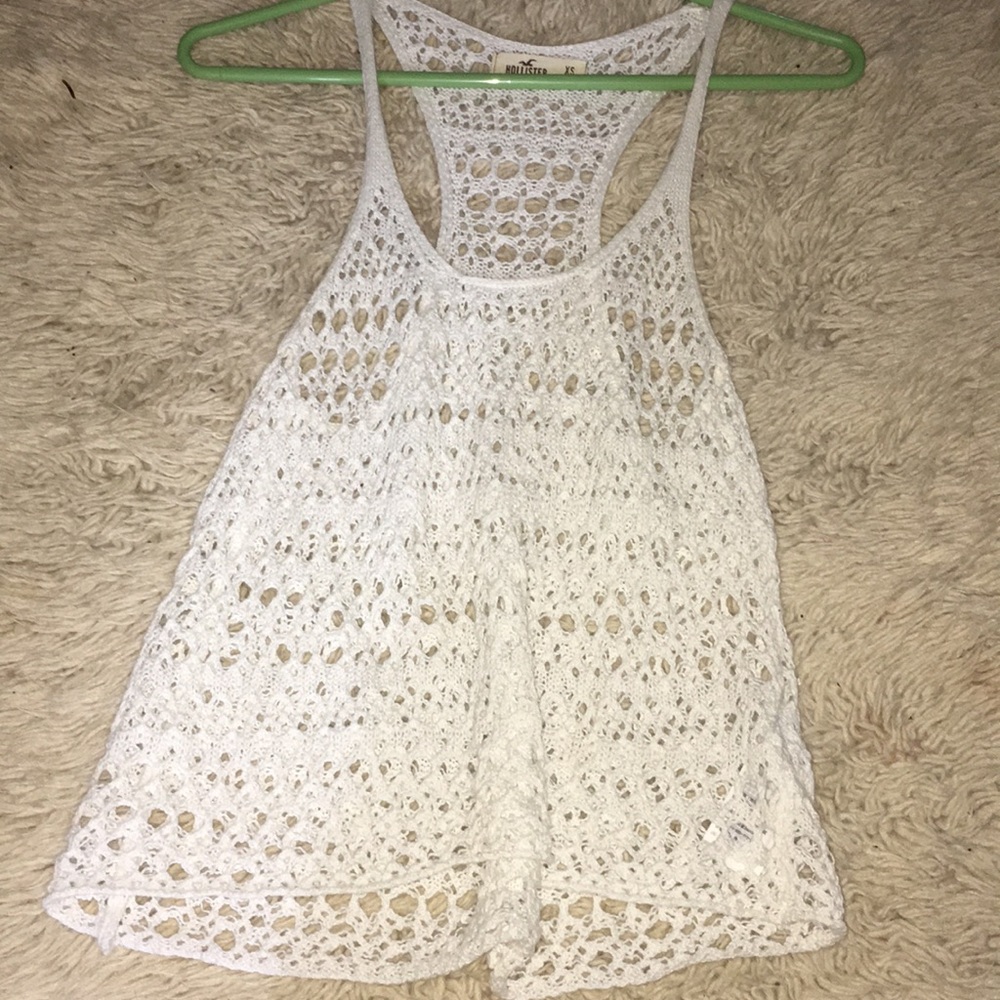 White Knit Crochet Tank Top